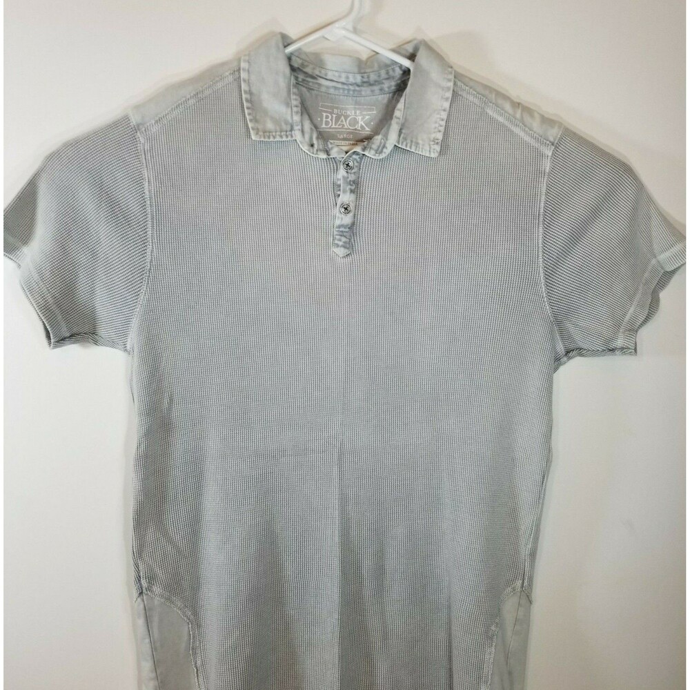 Buckle Black Mens Size Large Grey Thermal Style 100% Cotton Polo